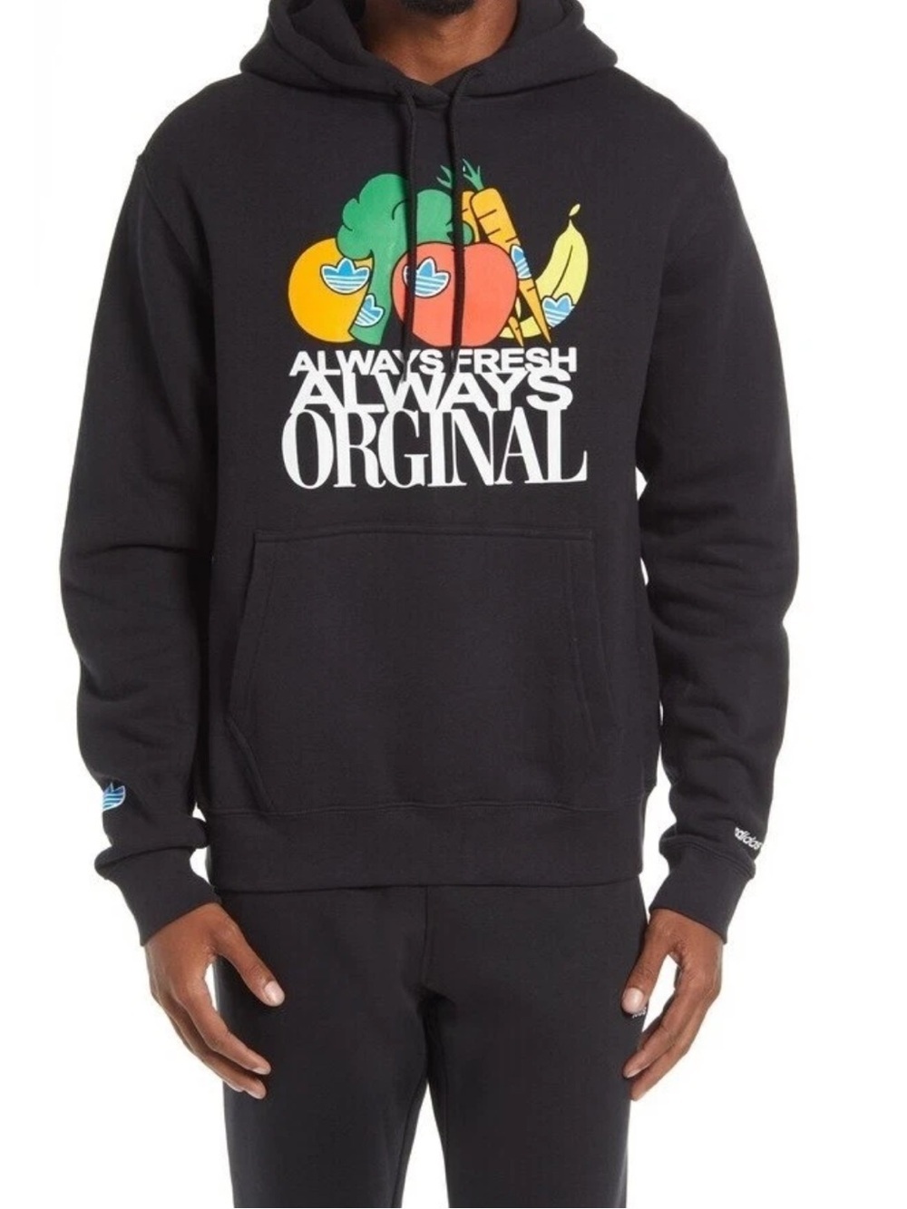 Adidas OG Always Fresh Always Original Black Graphic Hoodie Sweatshirt Fruit